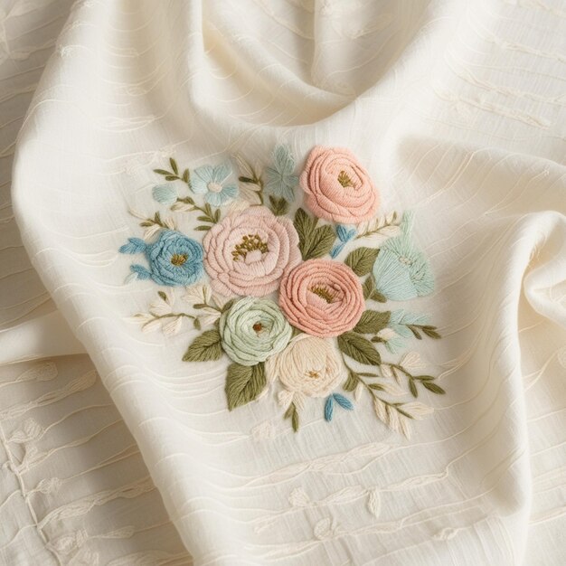 haftowany bukiet na materiale